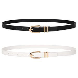 2 Pack Women Skinny Pu Leather Belt Ladies Thin Leather Plus Size Waist 1262